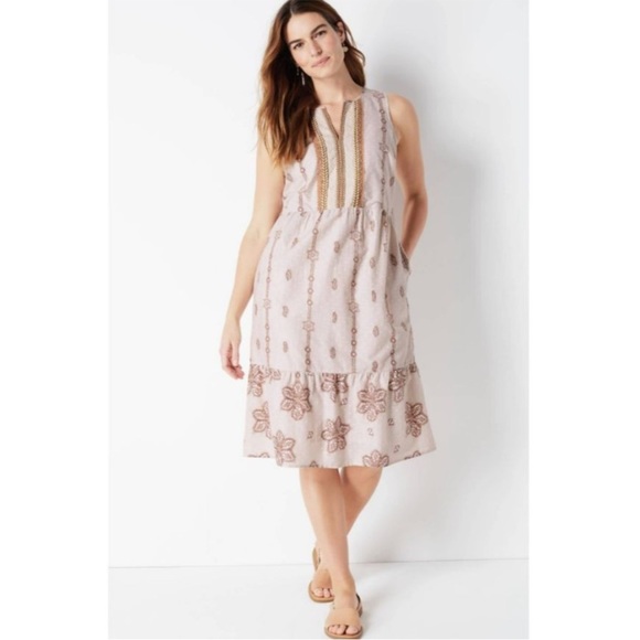 J. Jill Dresses & Skirts - J. Jill Clip-Dot Tiered Midi Dress in Oatmeal Tie Dye Floral Print Sz Large
